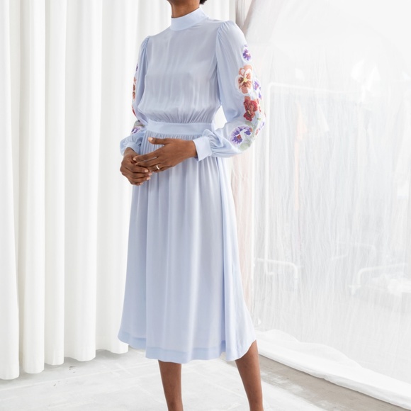 Floral Embroidered Light Blue Dress - Picture 5 of 7